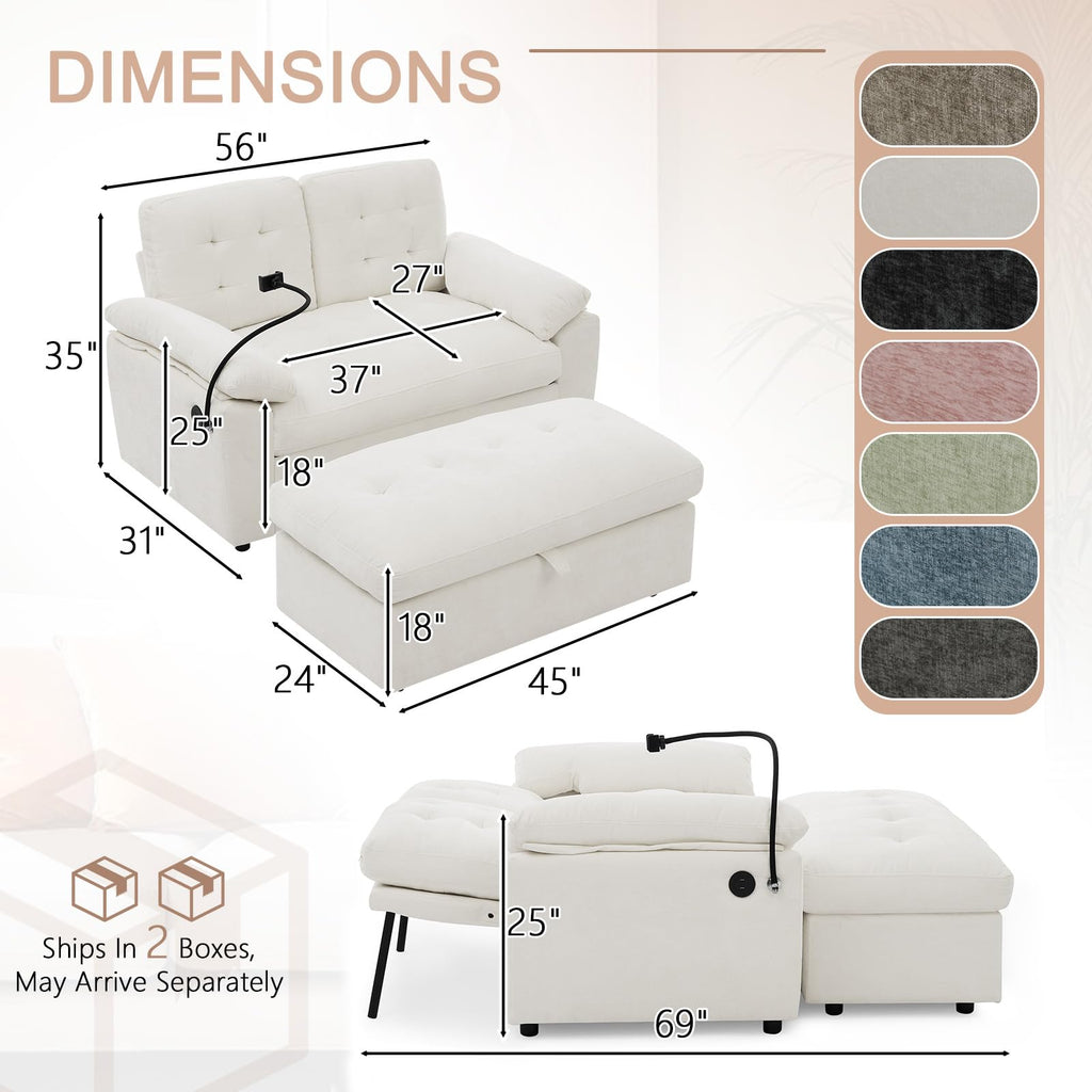 Oversized Chaise Lounge Chair Indoor, Single Convertible Recliner Reading Arm Sofa Chair W/Adjustable Backrest & Charging Port Couch Bed for Living Room, Home Theater & Bedroom, Brown