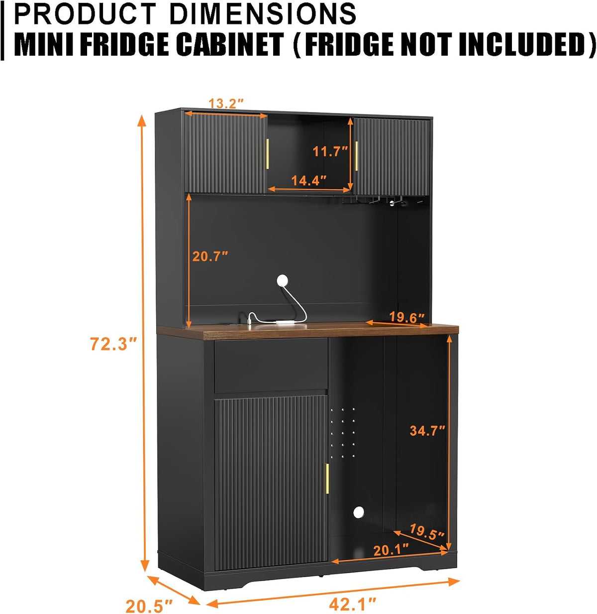 GDLF 72" Tall Coffee Bar Cabinet with Fridge Space, Fluted Liquor Home Bar