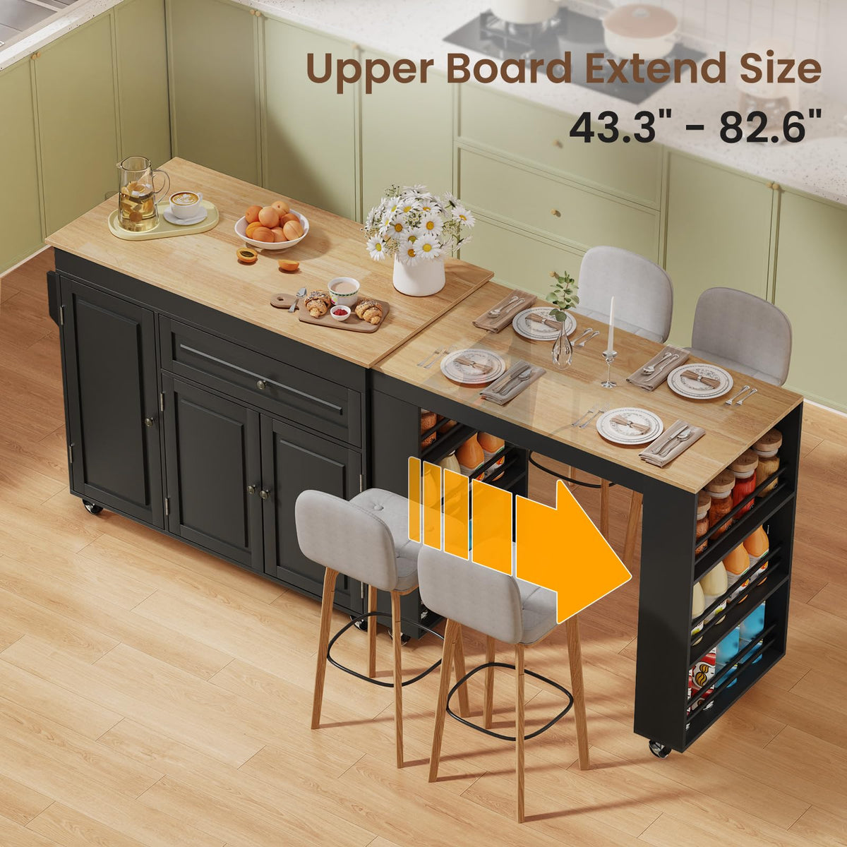 Expandable Kitchen Island with Storage Drawer and Wheels, White