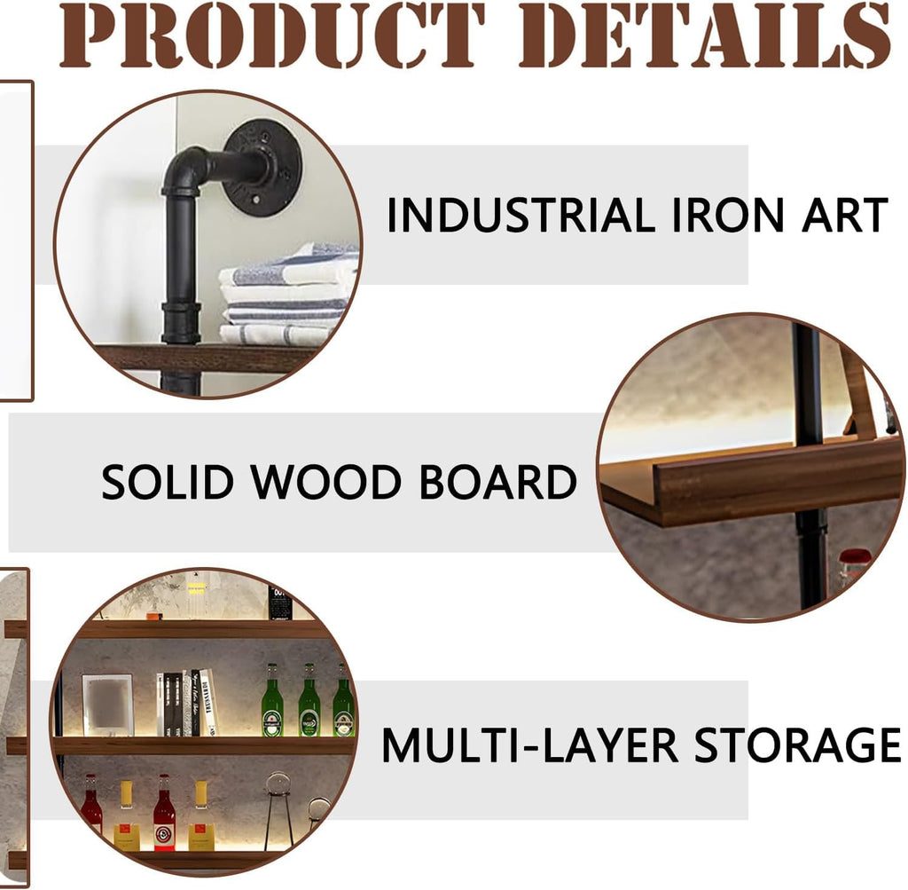 39.7in Solid Wood Wine Rack Wall Mounted with LED Light