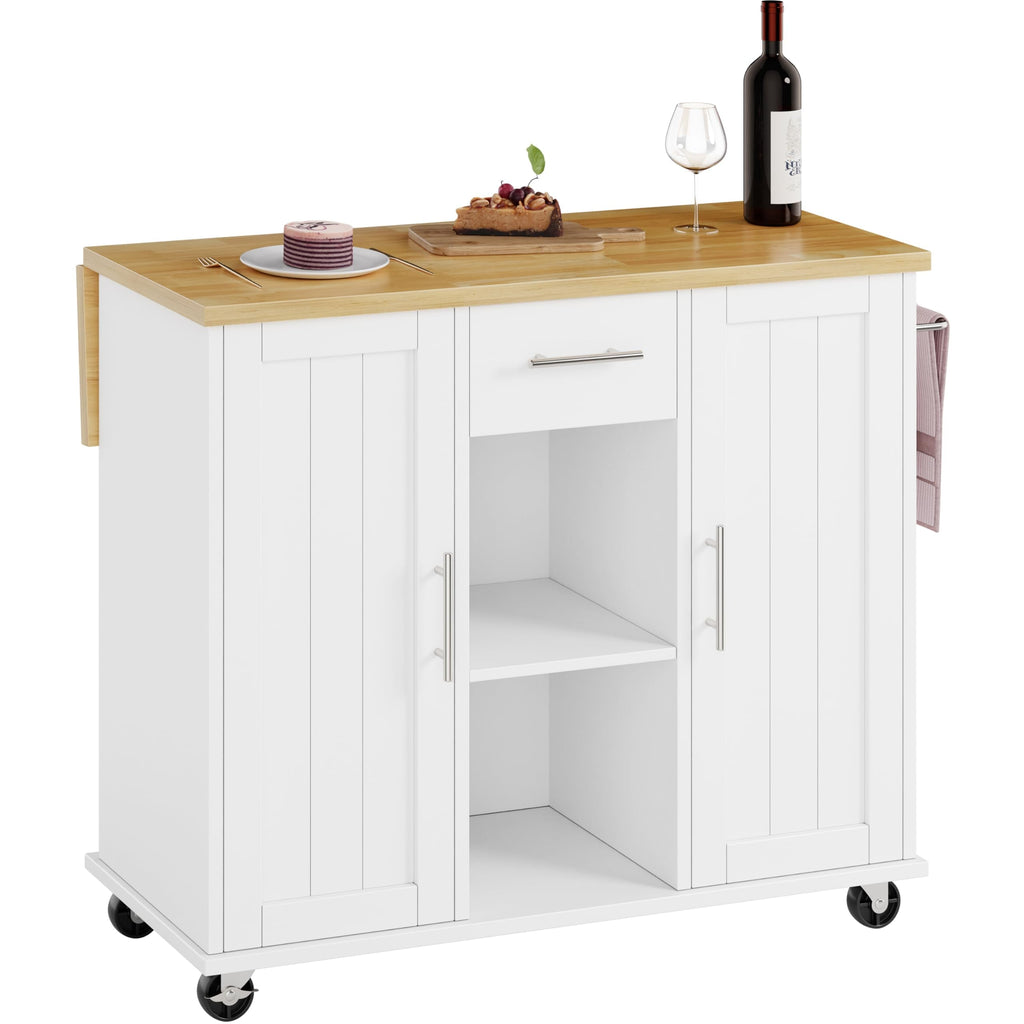 SUNLEI Rolling Kitchen Island Cart with Wheels, Island Table for Kitchen, Farmhouse Kitchen Cart with Drop Leaf & Towel Rack & Drawer, Kitchen Islands Table with Storage Cabinet, Grey