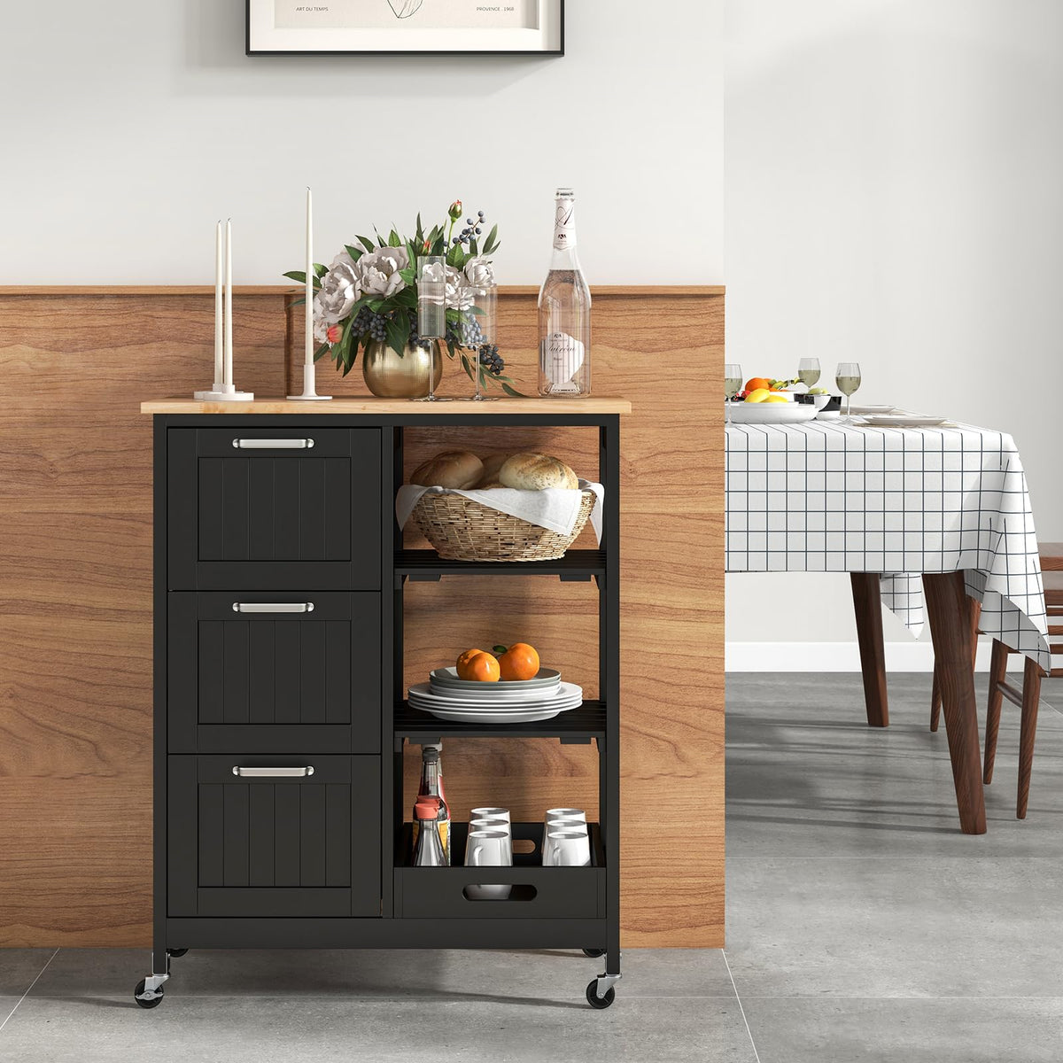 COSTWAY Kitchen Storage Island Cart on Wheels, Kitchen Rolling Trolley Cart