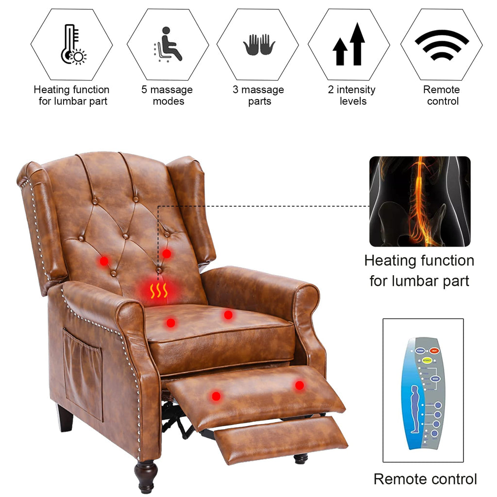 Wingback Recliner Chair - Tufted Arm Chair Recliner - Fabric Push Back Single Sofa for Living Room Adjustable Backrest (Blue Floral)