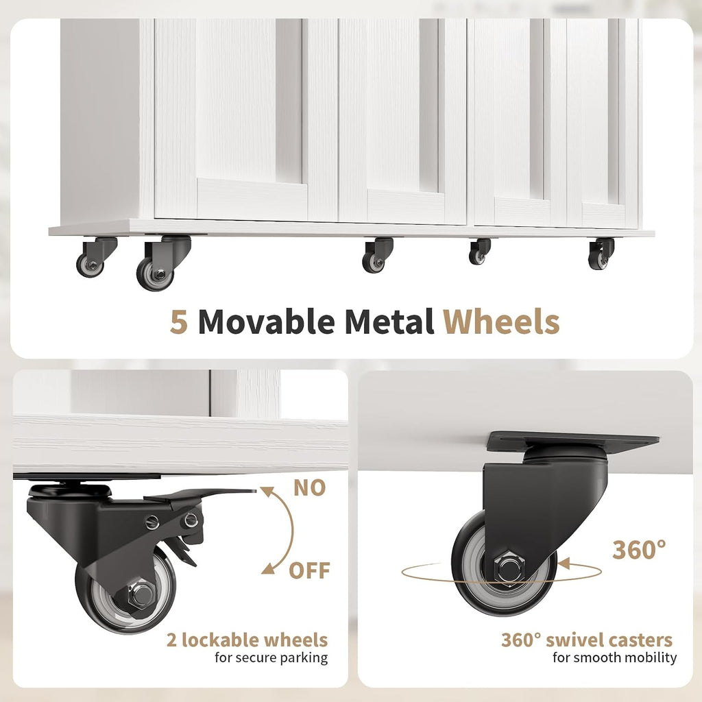 Kitchen Island with Storage, 35.4" Rolling Kitchen Island Cart on Wheels with 2 Drawers&Doors, Portable Kitchen Island Cart with Spice Rack&Towel Rack for Small Spaces Dining Room, White