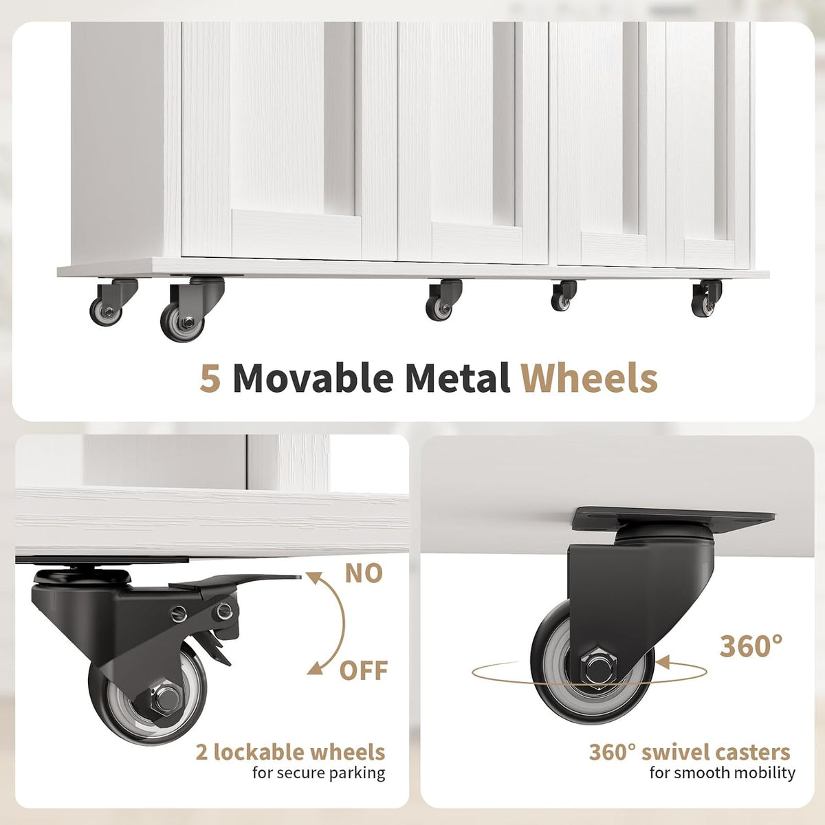 Kitchen Island with Storage, 35.4" Rolling Kitchen Island Cart on Wheels with 2 Drawers&Doors, Portable Kitchen Island Cart with Spice Rack&Towel Rack for Small Spaces Dining Room, White