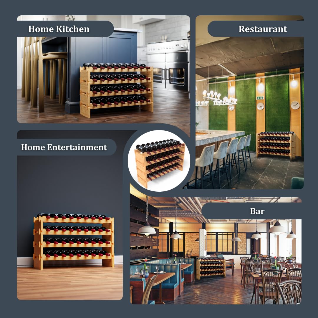 72 Bottle Bamboo Stackable Freestanding Wine Rack, No Tools Assembly, Durable, Wine and Liquor Bottle Storage for Small Spaces