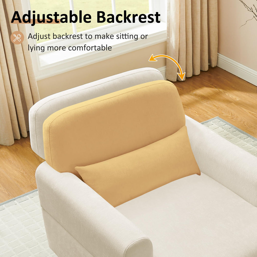 Oversized Chaise Lounge Chair with Adjustable Backrest, Polyester White
