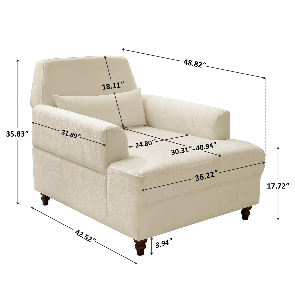 Oversized Chaise Lounge Chair with Adjustable Backrest, Polyester White