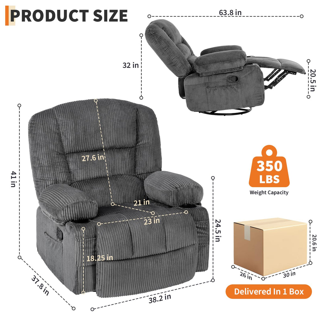 Garvee Oversized Recliner Chair,Extra Wide 360Â° Swivel Rocker Massage Heat