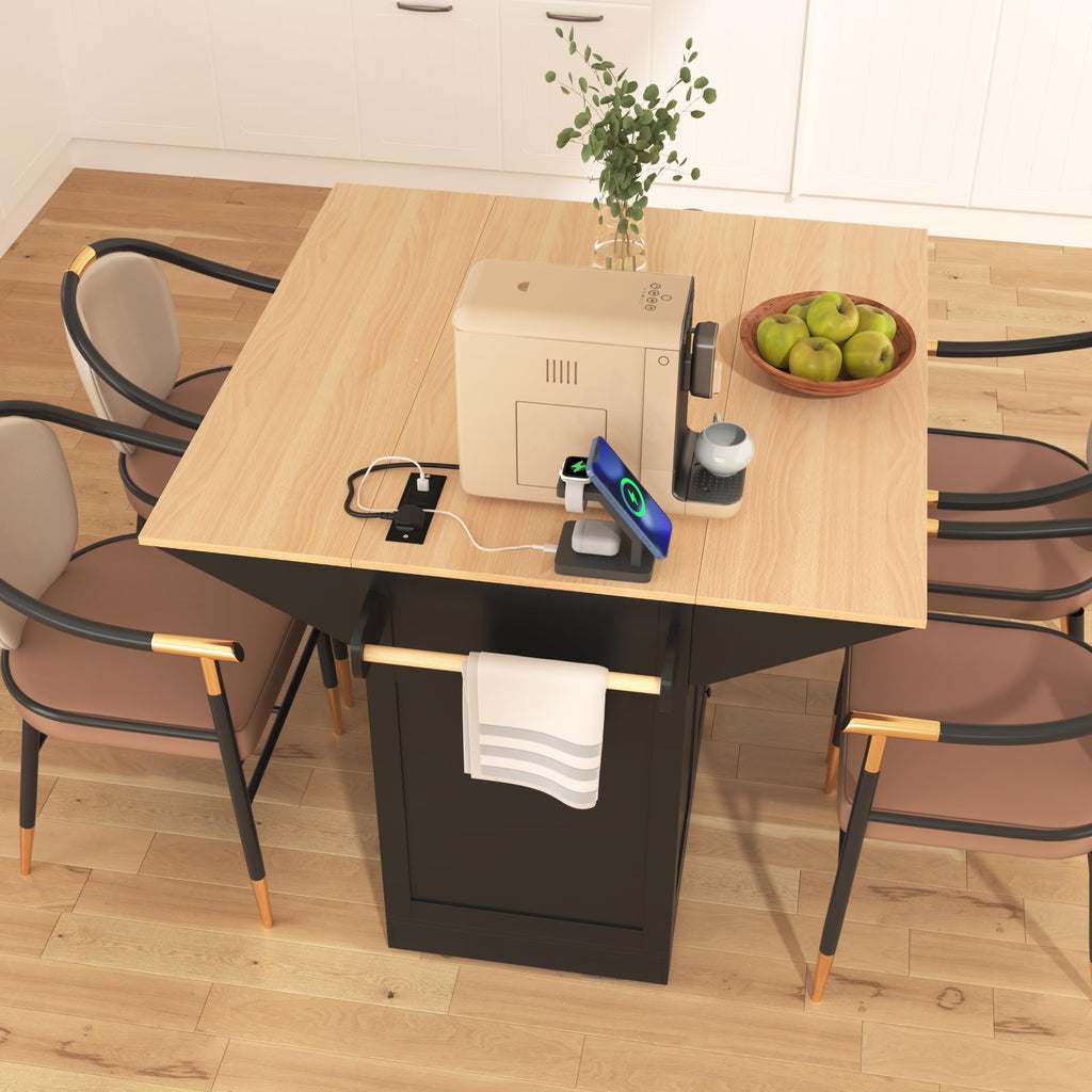 55.7'' Kitchen Island with 2 Drop Leaf for 4-6 Seating, Rolling Kitchen Cart with Power Outlet, 3 Drawers, Spice & Towel Rack, Folding Dining Table for Home Dining Room (Teal)