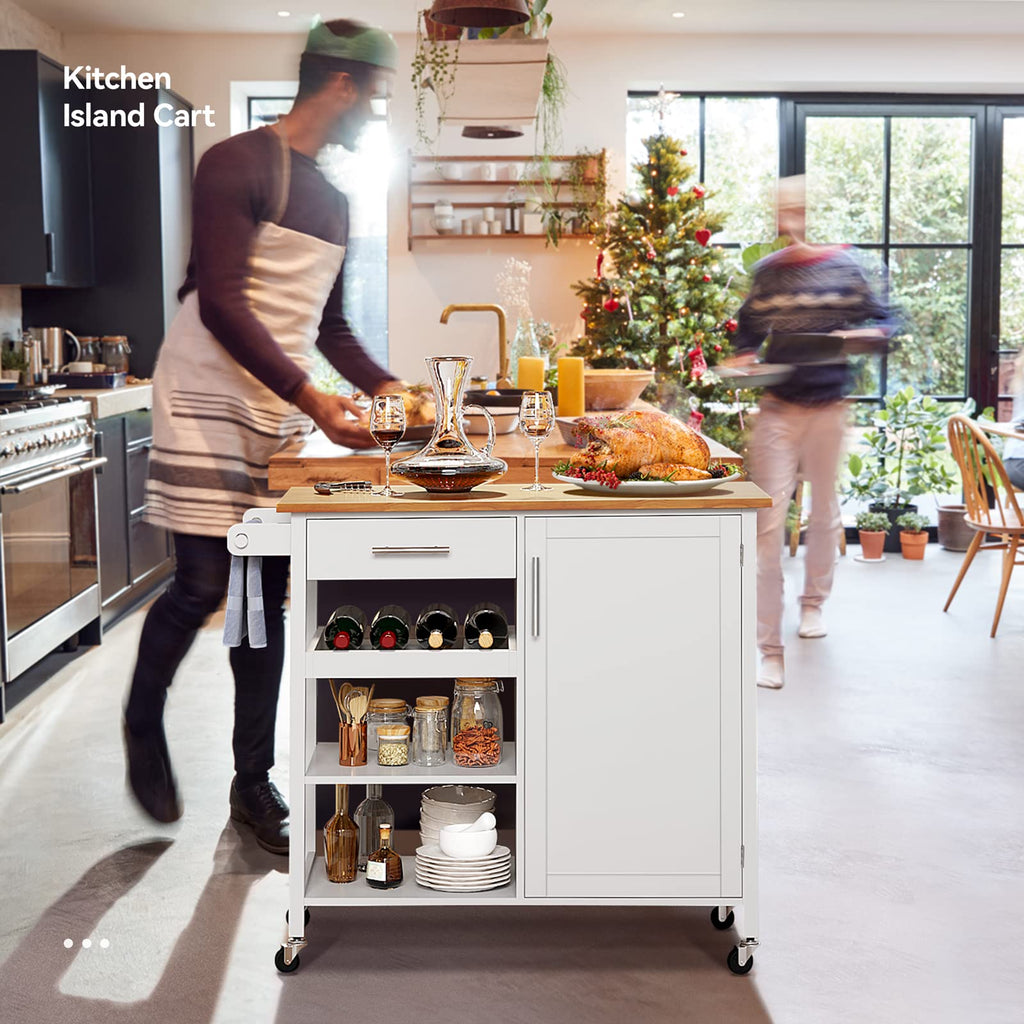 YITAHOME Small Solid Wood Top Kitchen Island Cart on Wheels with Storage