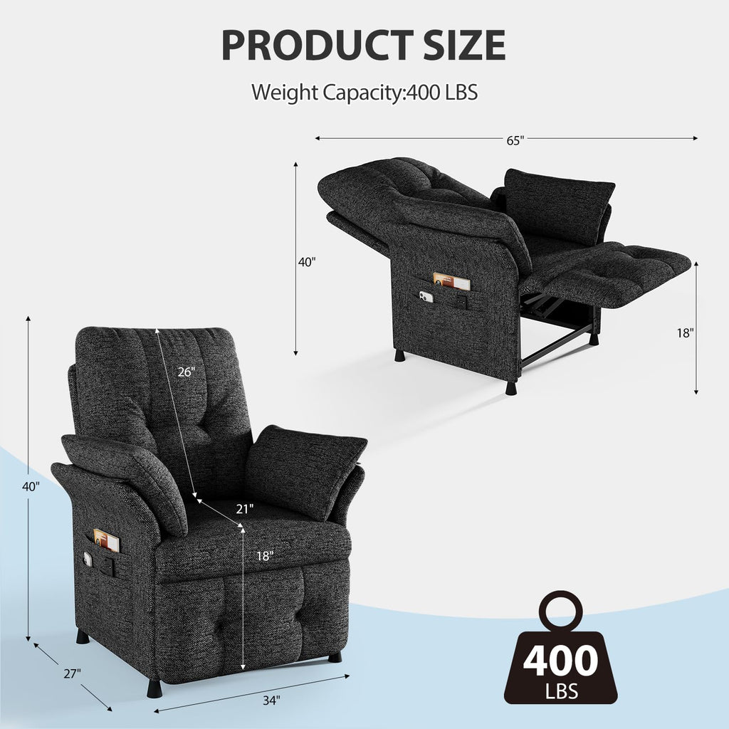 Power Recliner Chair with Heat & Massage, Electric Recliner for Elderly