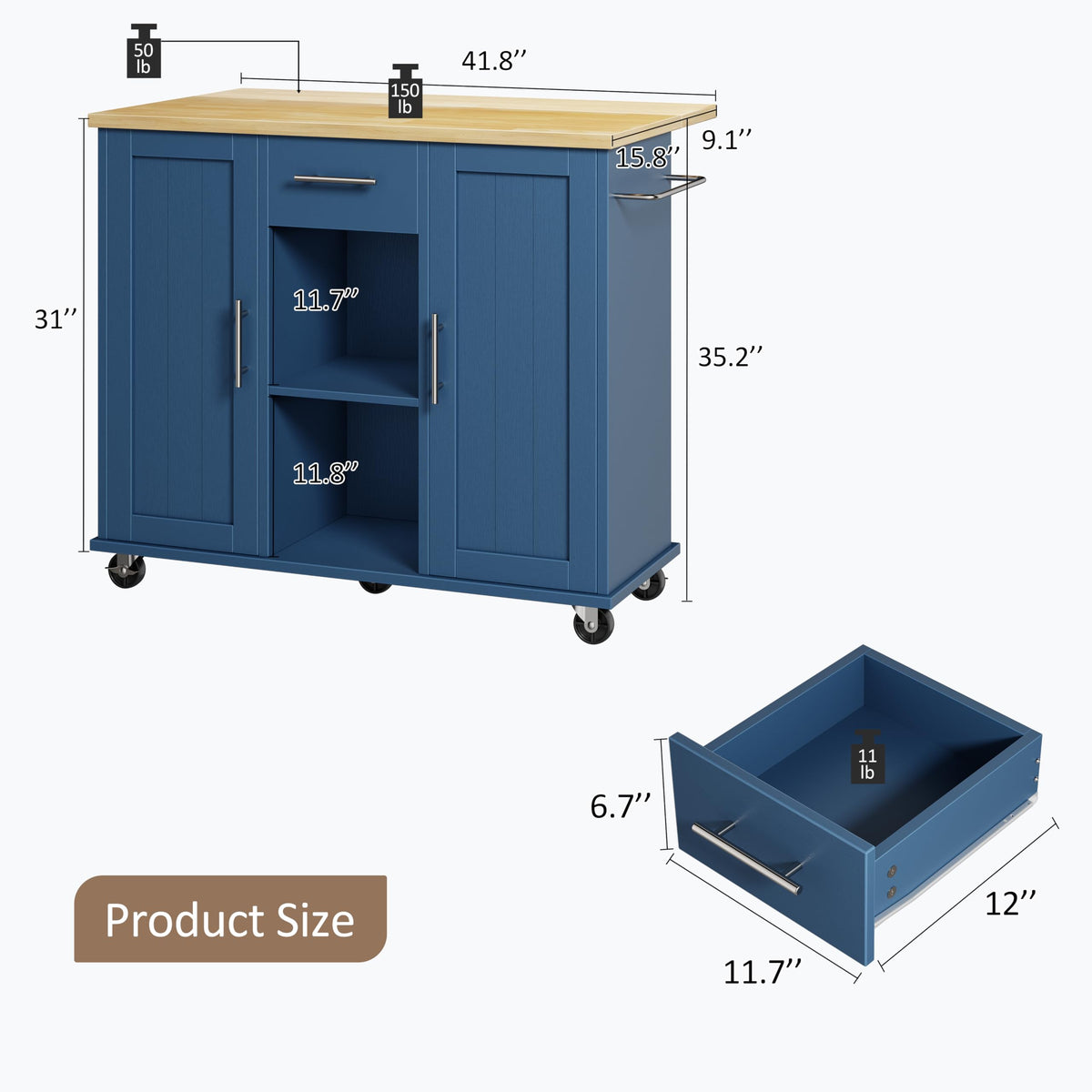 SUNLEI Rolling Kitchen Island Cart with Wheels, Island Table for Kitchen, Farmhouse Kitchen Cart with Drop Leaf & Towel Rack & Drawer, Kitchen Islands Table with Storage Cabinet, Grey