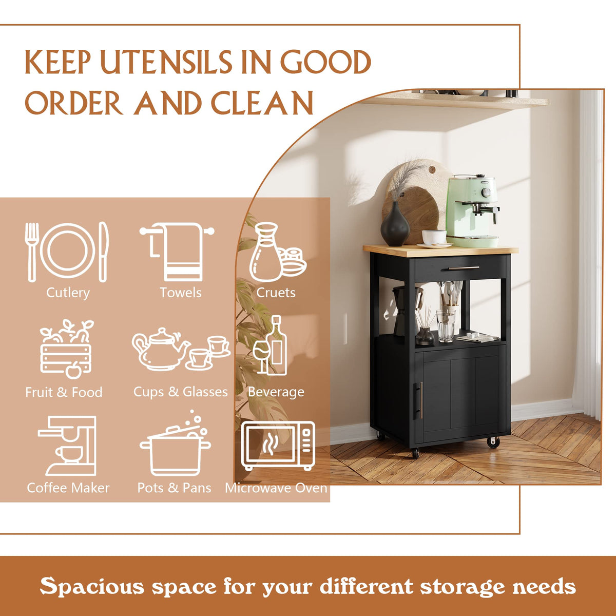 JY QAQA 26" Rolling Kitchen Island Cart on Wheels, Mobile Storage Cabinet with Adjustable Inner Shelves, Kitchen Prep Cart with Towel Rack & Lockable Casters for Small Apartment Kitchen, White