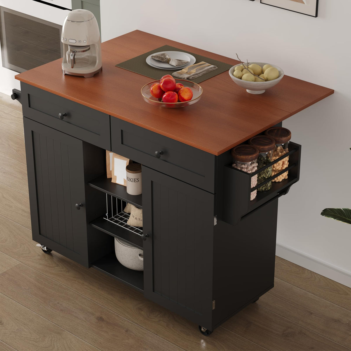 Furnify Kitchen Island with Wheels & Drawers, Kitchen Island Cart, White