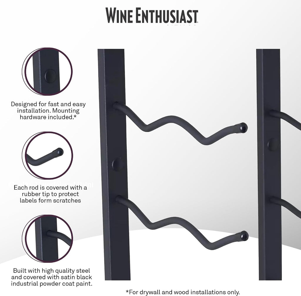 Wine Enthusiast N'FINITY 18 Bottle Wall Mounted Metal Wine Rack â Label Forward Wine Rack with Easy Installation - 3' Tall, 2 Column Deep (Black)