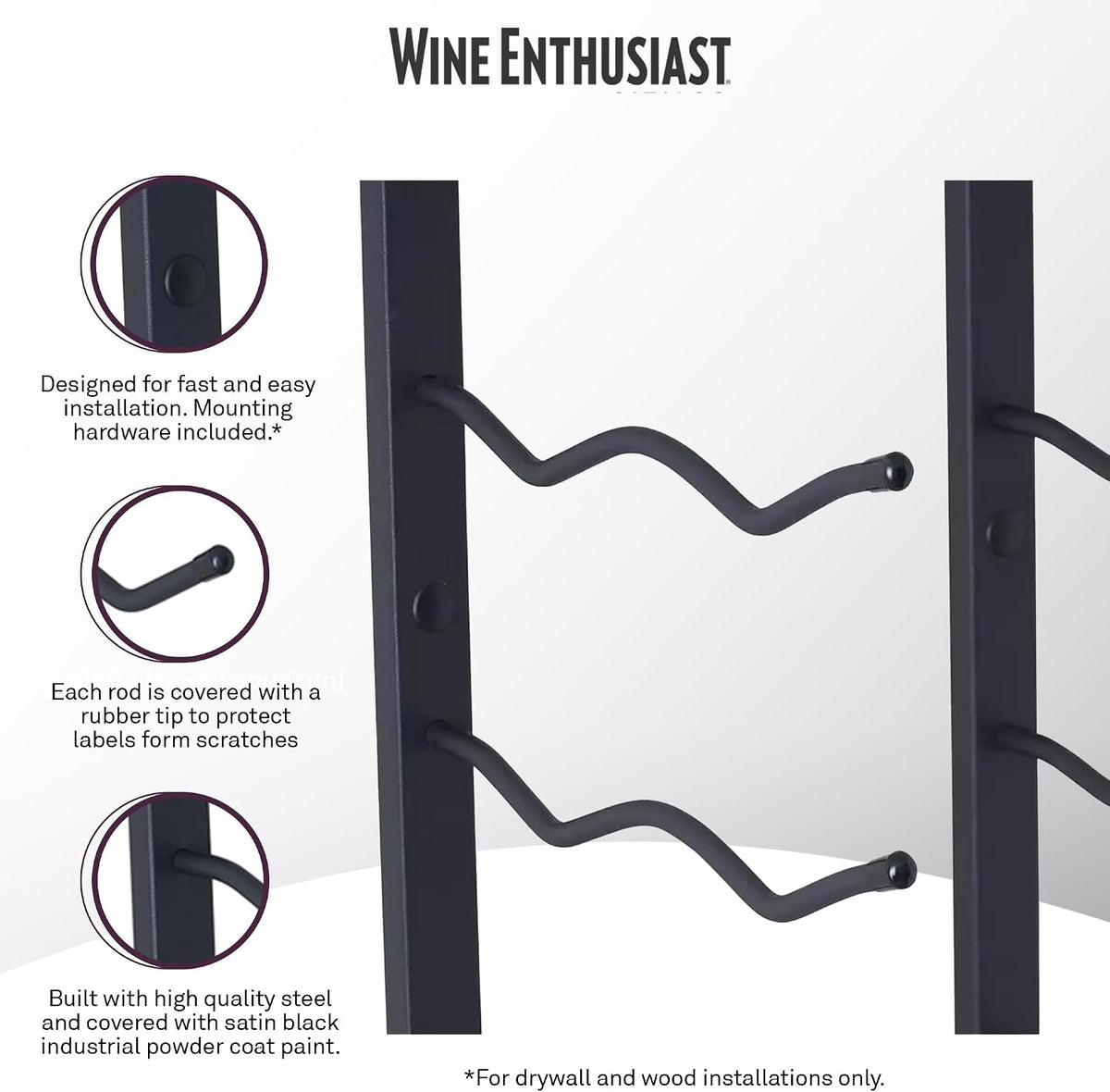 Wine Enthusiast N'FINITY 18 Bottle Wall Mounted Metal Wine Rack â Label Forward Wine Rack with Easy Installation - 3' Tall, 2 Column Deep (Black)