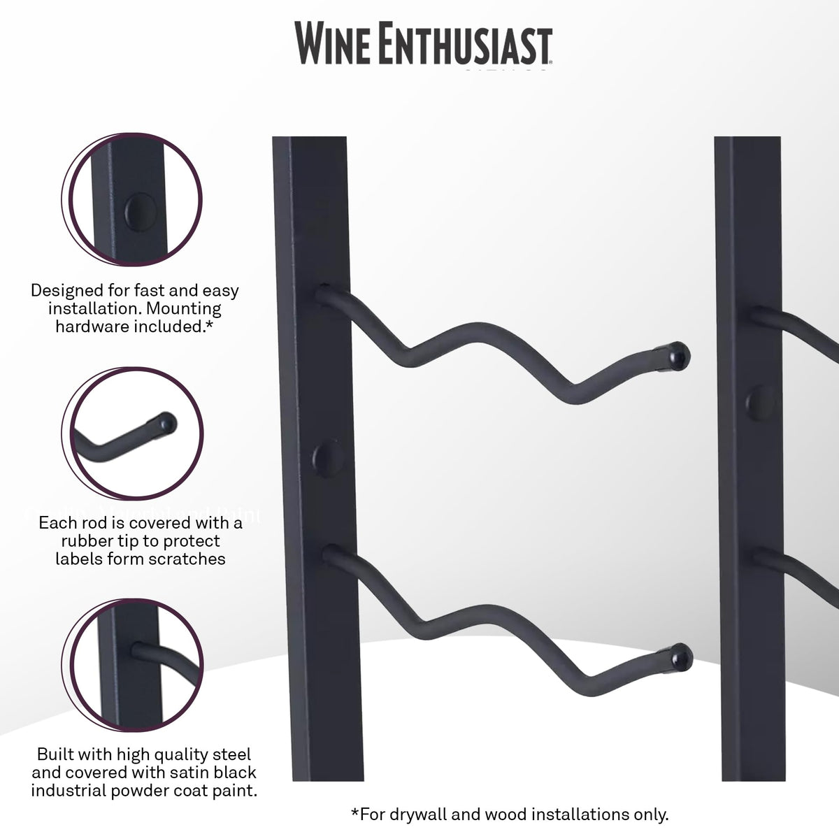 Wine Enthusiast N'FINITY 18 Bottle Wall Mounted Metal Wine Rack â Label Forward Wine Rack with Easy Installation - 3' Tall, 2 Column Deep (Black)