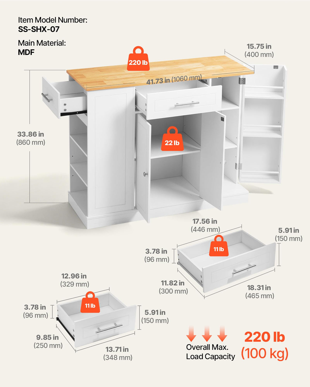VEVOR Kitchen Island Cart with Storage, 47.64 in Wide Mobile Rolling Storage Island on Swivel Wheels, with 2 Drawers, Storage Cabinet, Drop Leaf, Towel Rack, Table for Home Dining Room, White