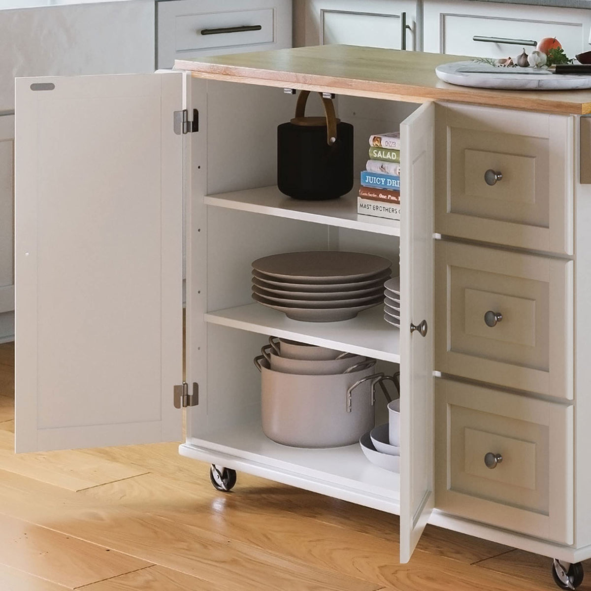 Homestyles Dolly Madison Black Mobile Kitchen Island Cart with Wood Drop Leaf Breakfast Bar
