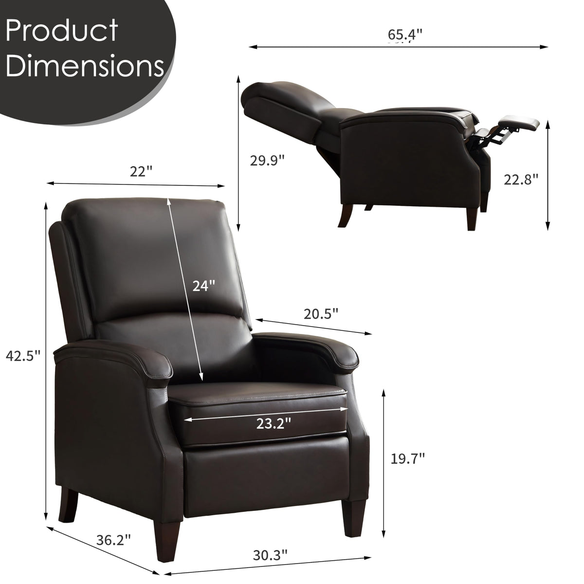 VKNOW Recliner Chair, Fabric Recliner with Adjustable Back, Brown