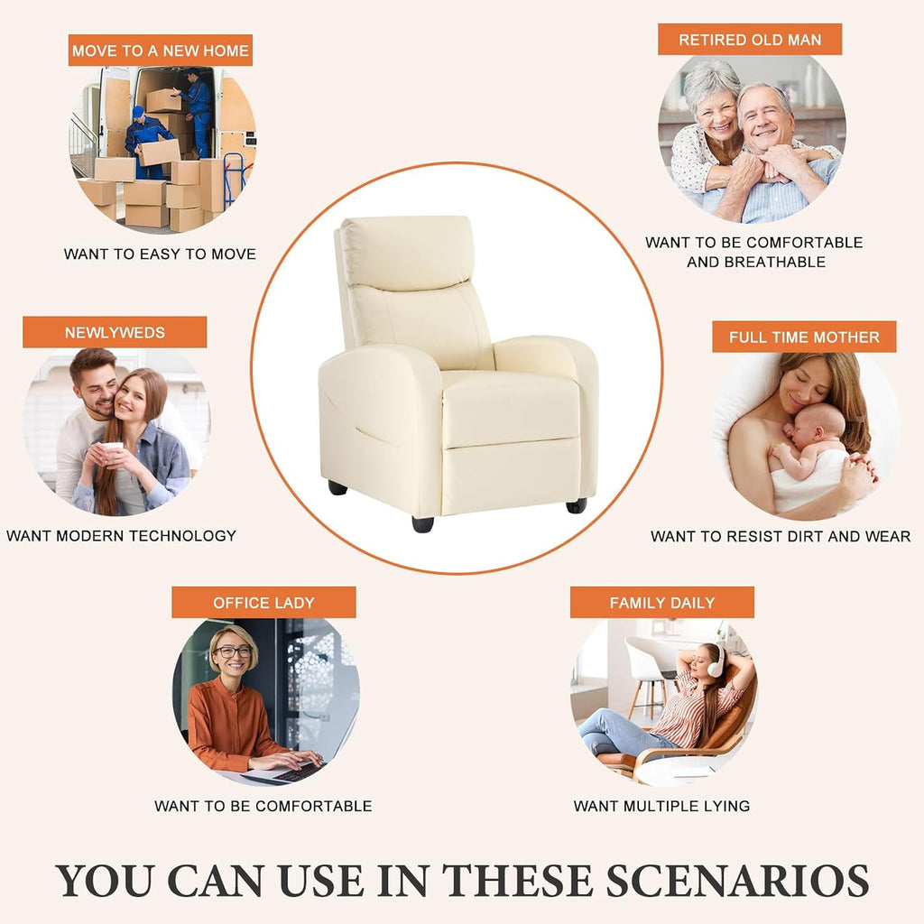 OLIXIS Recliner Chair, Reclining Sofa Chair with 3 Adjustable Angles