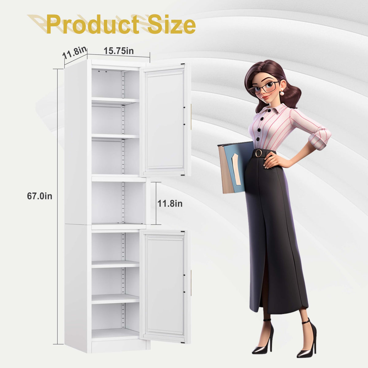 67" Tall Metal Pantry Cabinet, Narrow Freestanding Storage Cabinet, Black