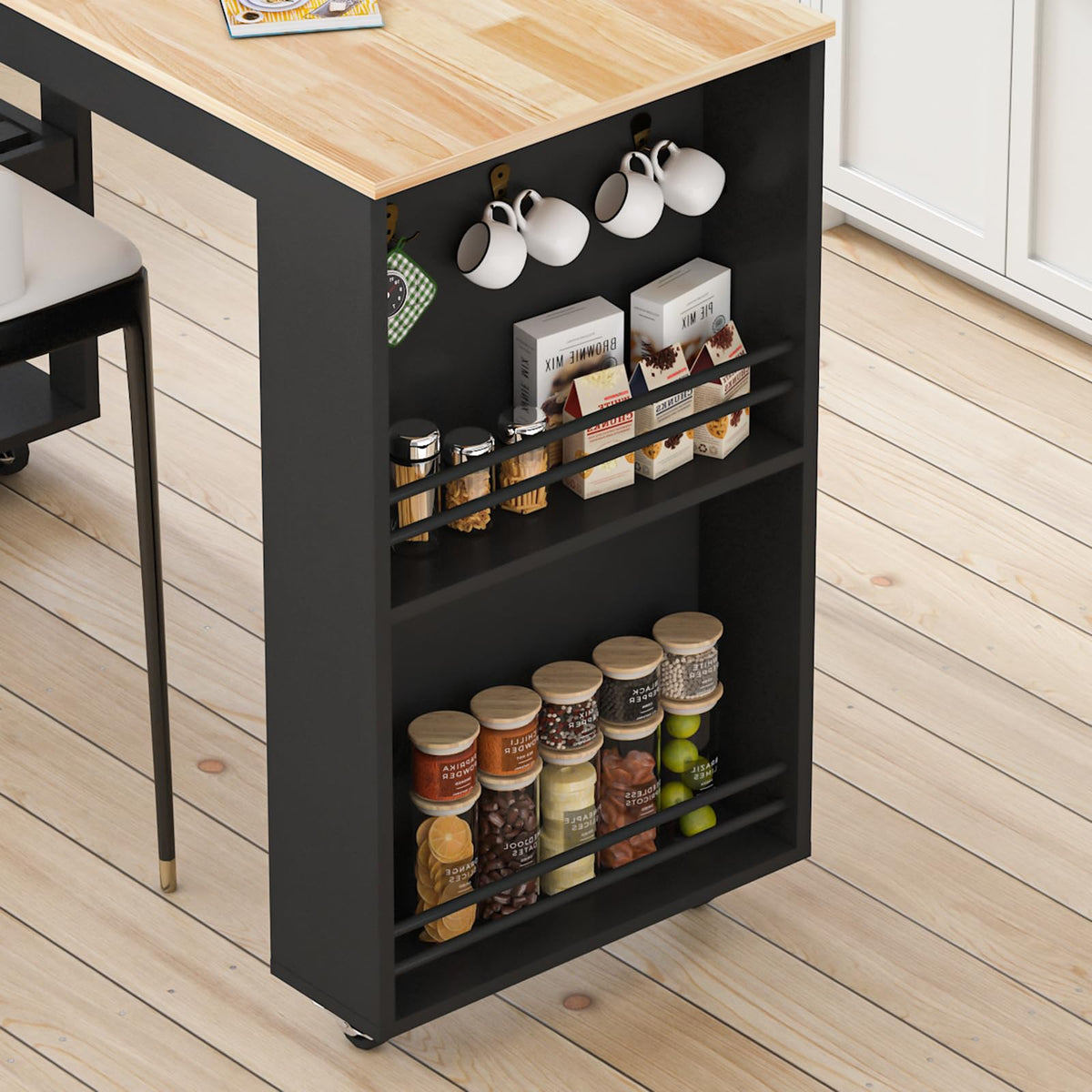 81.5" Kitchen Island with Extendable Dining Table, Rolling Kitchen Cart on Wheels with Spice Rack, Drawer and Door Cabinet for Dining Room, White