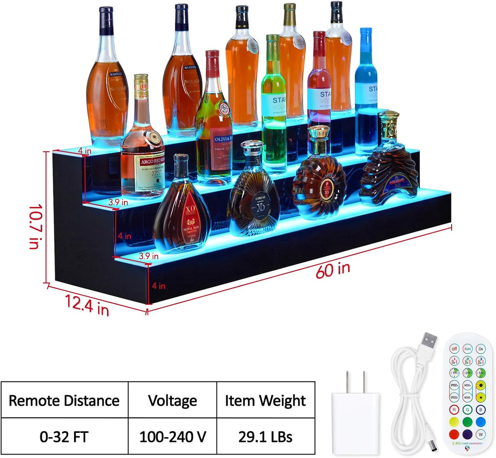 60'' Acrylic LED Liquor Display Cabinet, WallâMounted Wine Bottle Rack