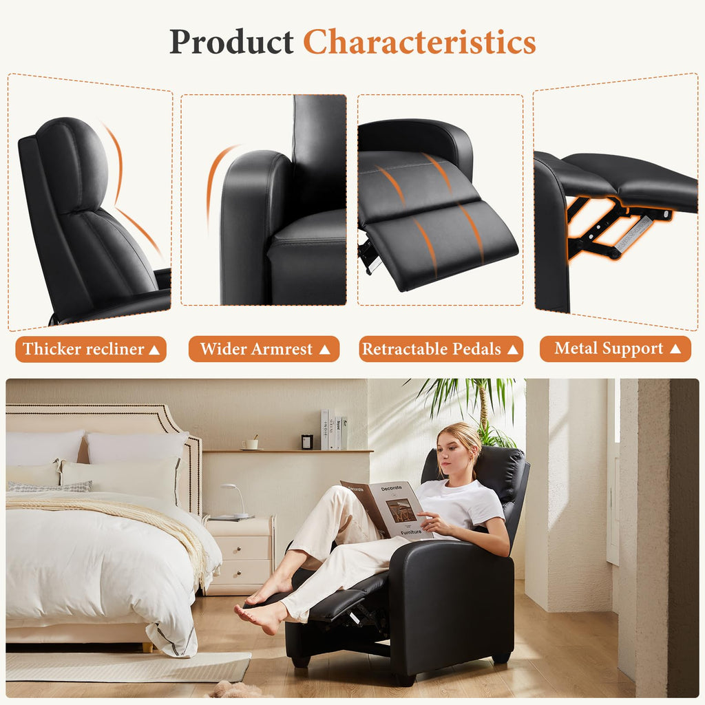 OLIXIS Recliner Chair, Reclining Sofa Chair with 3 Adjustable Angles