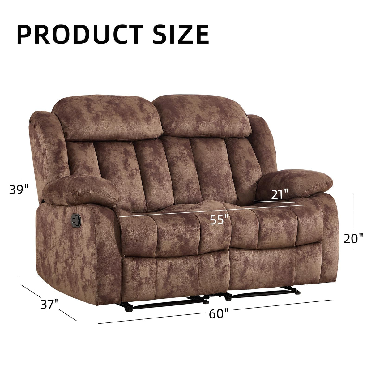 INZOY Manual Recliner Chair with Padded Armrest, Wall-Hugger Single Sofa Recliners with Overstuffed Back, Classical Fabric Reclining Chairs for Living Room Theater Seating, Brown