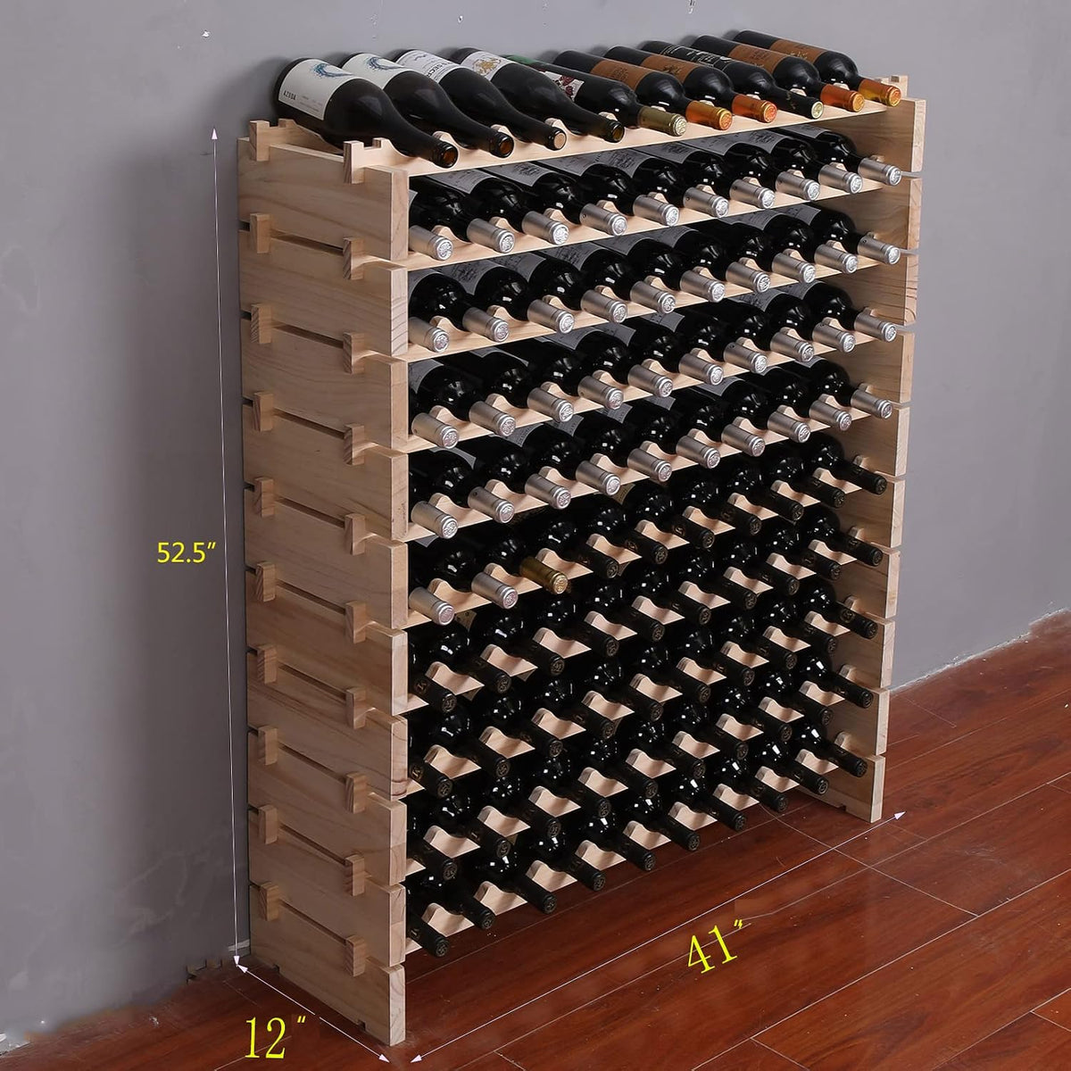 Wine Rack Cabinet Freestanding for Floor Wooden Stackable Storage Modular countertop Wood Wine Holder (120bottle)