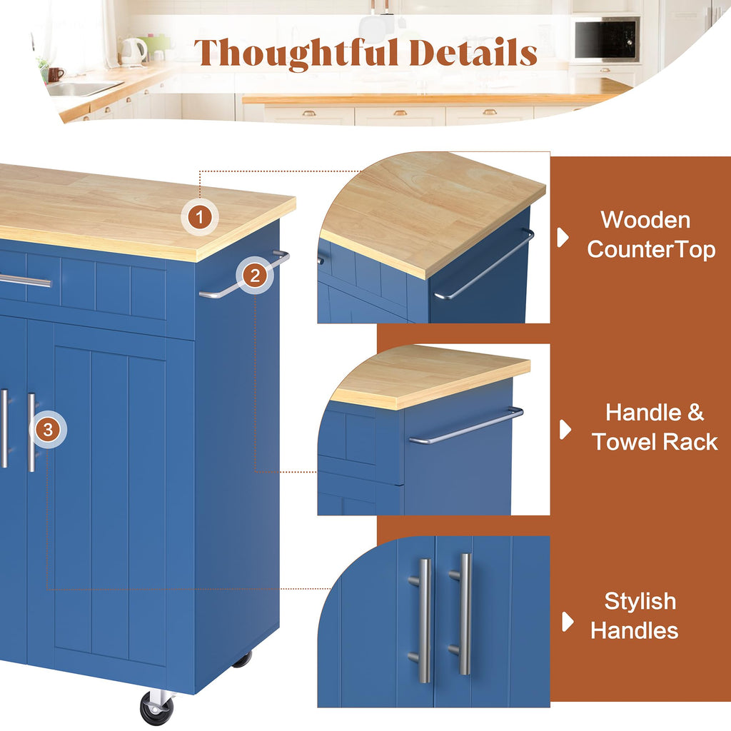 SUNLEI Kitchen Island Cart on Wheels with Storage Cabinet & Drawer, 26" Width Rolling Kitchen Table, Cart Handle for Towel Rack or Free Mobility, Kitchen Cart, Dining Room(Black)