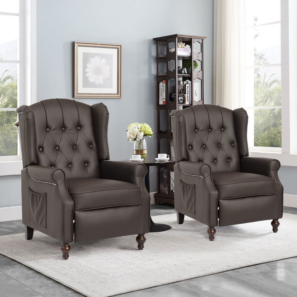 IPKIG Wingback Pushback Recliner Chair - Mid Century Recliner Armchair with Massage and Heat, Rivet Decoration, Button-Tufted Back, Solid Wood Legs for Living Room, Bedroom, Office(Beige)