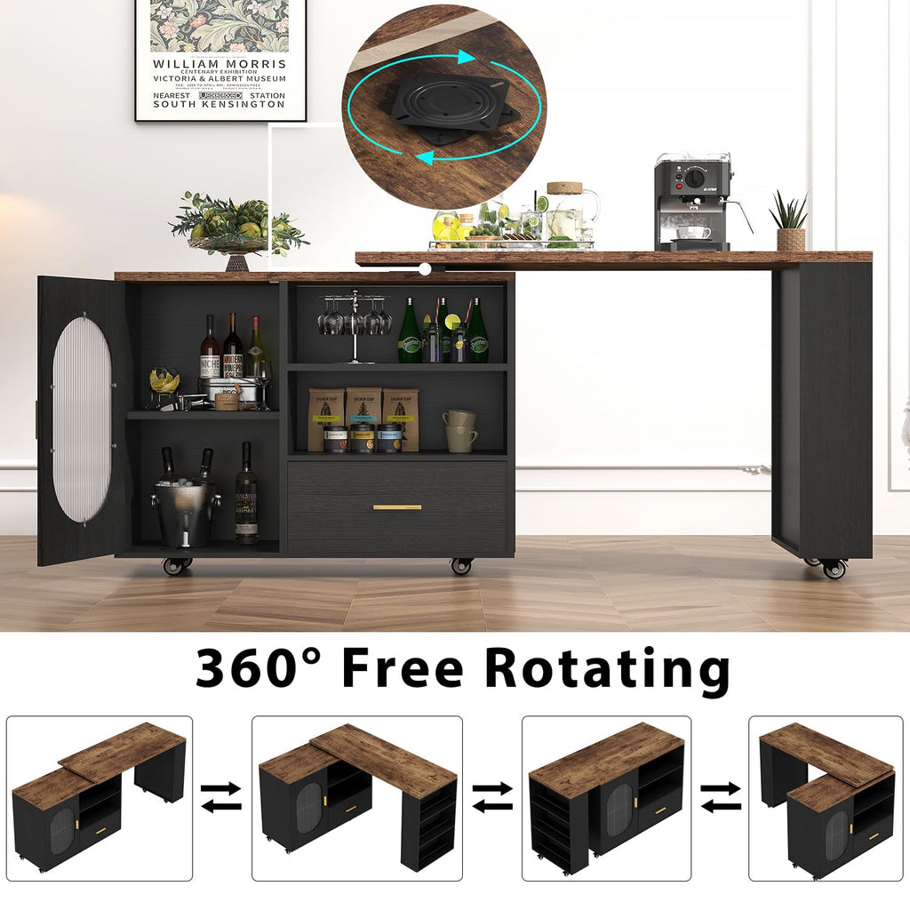 HSH 72â Rolling Kitchen Island with Seating & Storage on Wheels, White Oak