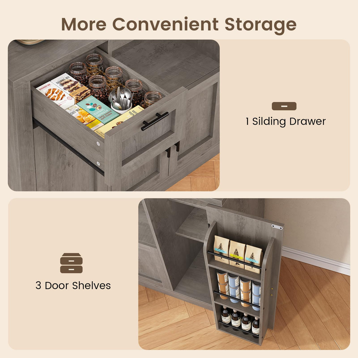 Itaar 71" Kitchen Pantry Cabinet with Charging Station and Led Light, Kitchen Storage Cabinets with Microwave Stand, 59" Wide Pantry Storage Cabinet with Storage Cart 3 Tier for Dining Room, White