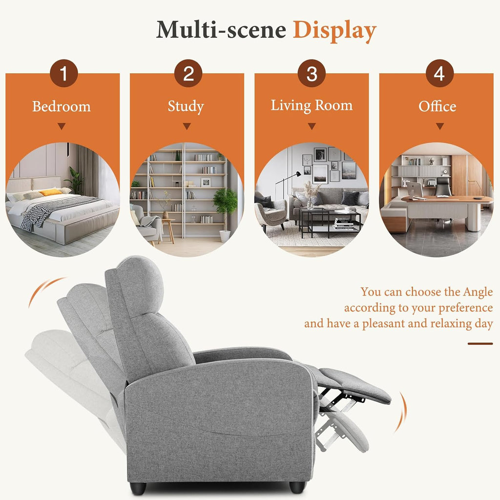 OLIXIS Recliner Chair, Reclining Sofa Chair with 3 Adjustable Angles