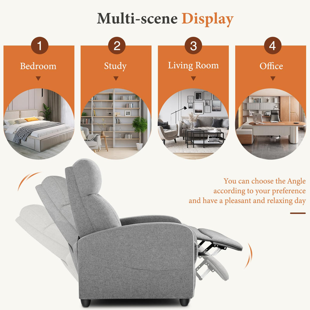 Sweetcrispy Recliner Chair PU Leather Recliner Sofa No Massage, Home Theater Seating with Lumbar Support, Adjustable Push Back Overstuffed High-Density Sponge Reclining for Living Room, Black