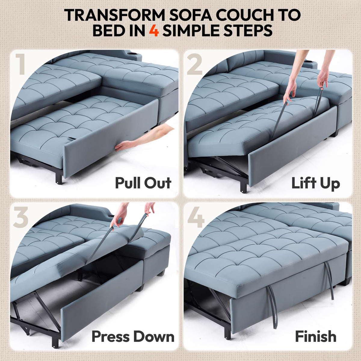 VINGLI Convertible Sleeper Chair Bed, Pull Out Sofa Couch for Living Room
