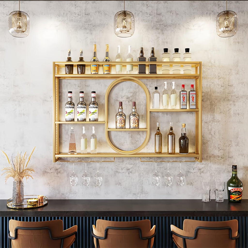 39" Upgrade Metal Wall Mounted Wine Rack, 3-Tier Large Capacity Hanging Bar Shelf, Modern Liquor Wall Shelves for Home & Dining, Gold