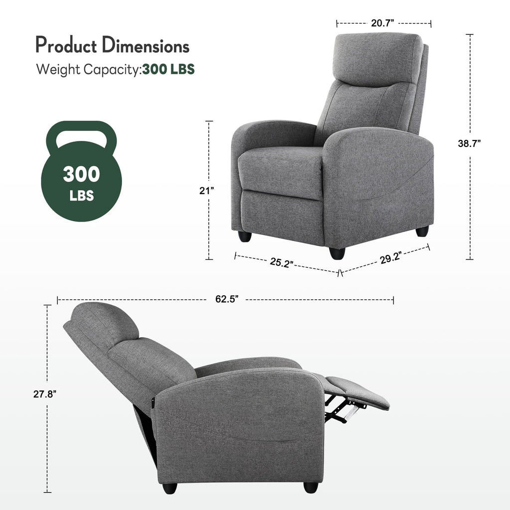 Massage Recliner Chair, Recliner Sofa Fabric for Adults, Recliners Home Theater Seating with Lumbar Support, Reclining Sofa Chair for Living Room, Ink