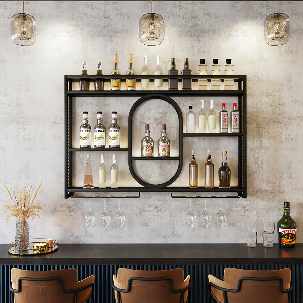 39" Upgrade Metal Wall Mounted Wine Rack, 3-Tier Large Capacity Hanging Bar Shelf, Modern Liquor Wall Shelves for Home & Dining, Gold
