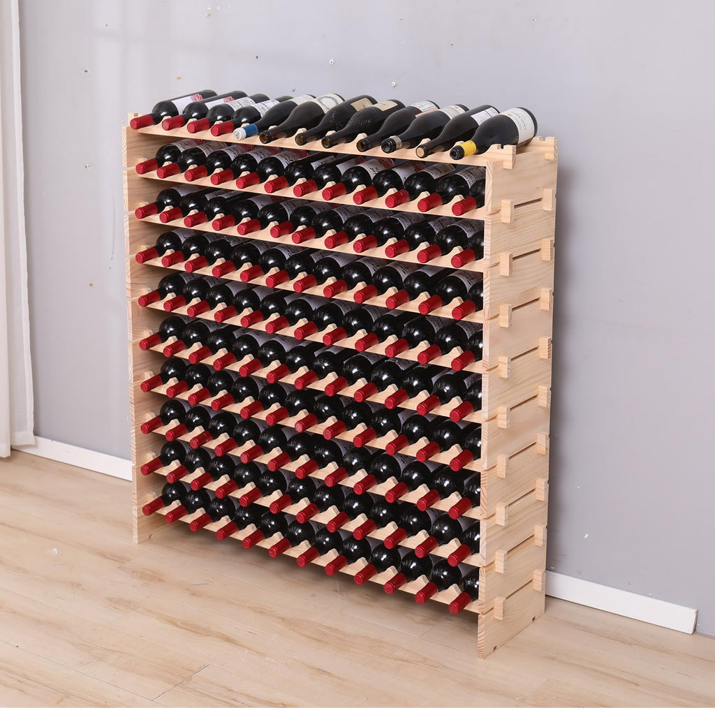 Wood Stackable Storage Modular Wine Rack Cabinet 120 Bottle freestanding Floor Wine Bottle Holder Display Shelves