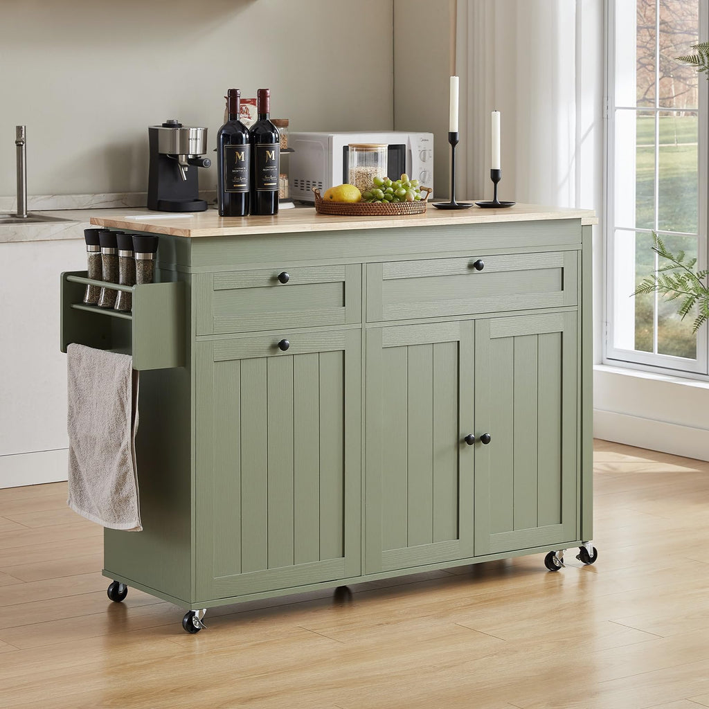 Kitchen Islands with Extendable Dining Table, Mobile Storage Islands, White