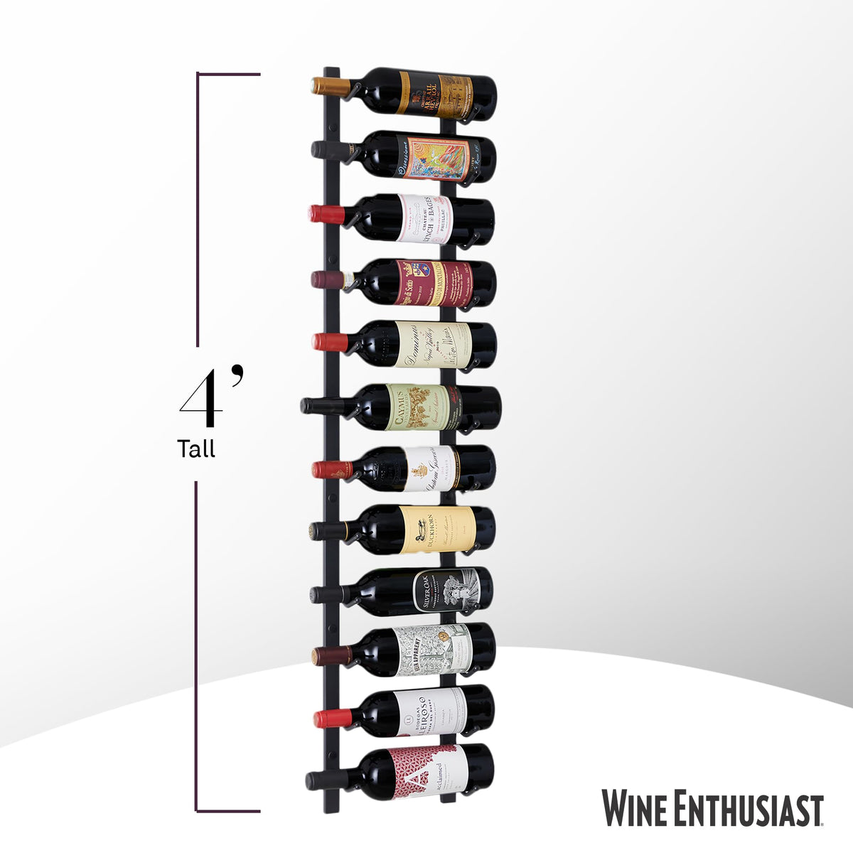 Wine Enthusiast N'FINITY 18 Bottle Wall Mounted Metal Wine Rack â Label Forward Wine Rack with Easy Installation - 3' Tall, 2 Column Deep (Black)