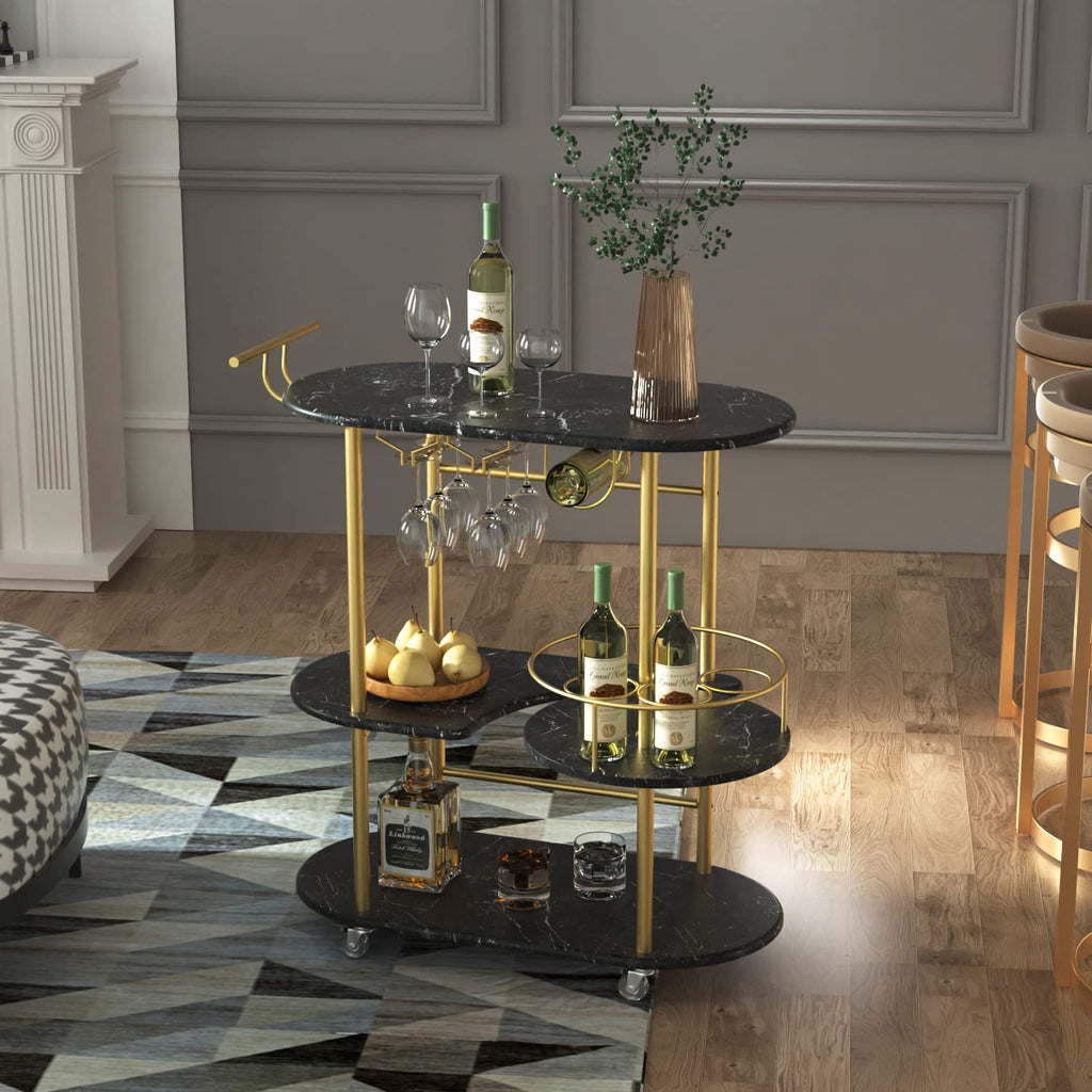 Light Gray Bar Carts with 4-Tier Storage Shelves, Mobile Bar Serving Cart with Wine Rack and Glass Holder, for The Home, Kitchen, Living Room, Dining Room