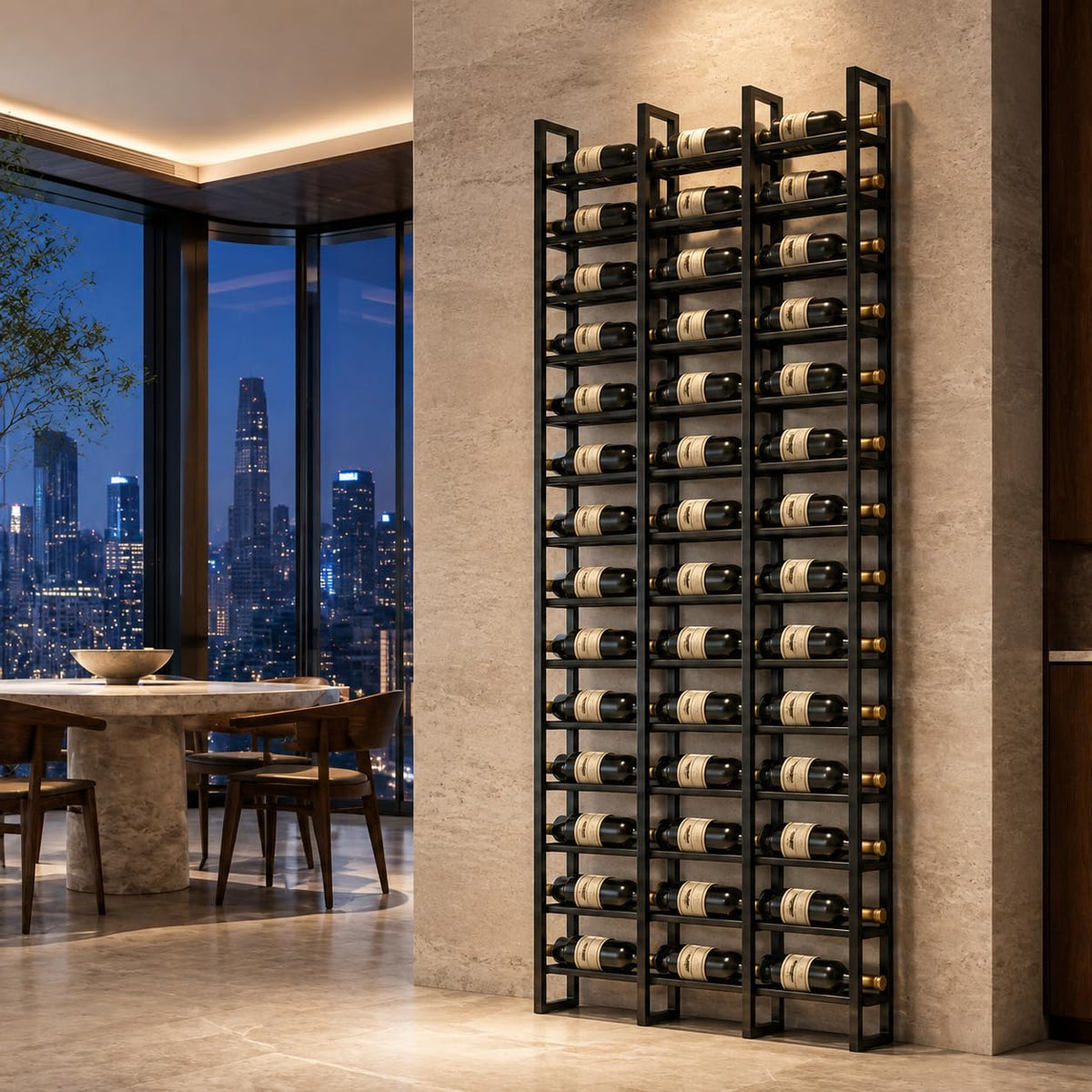 Large Wall Mounted Wine Rack, (Gold, 3 Cols (48 Bottles))