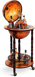 HAPPYGRILL Globe Bar, 17.5â Wine Bar Stand Italian Wooden Globe Wine Cart Liquor Bottle Shelf, 16th Century Retro Wine Cupboard with Wheels for Dining Room Living Room, Retro Brown