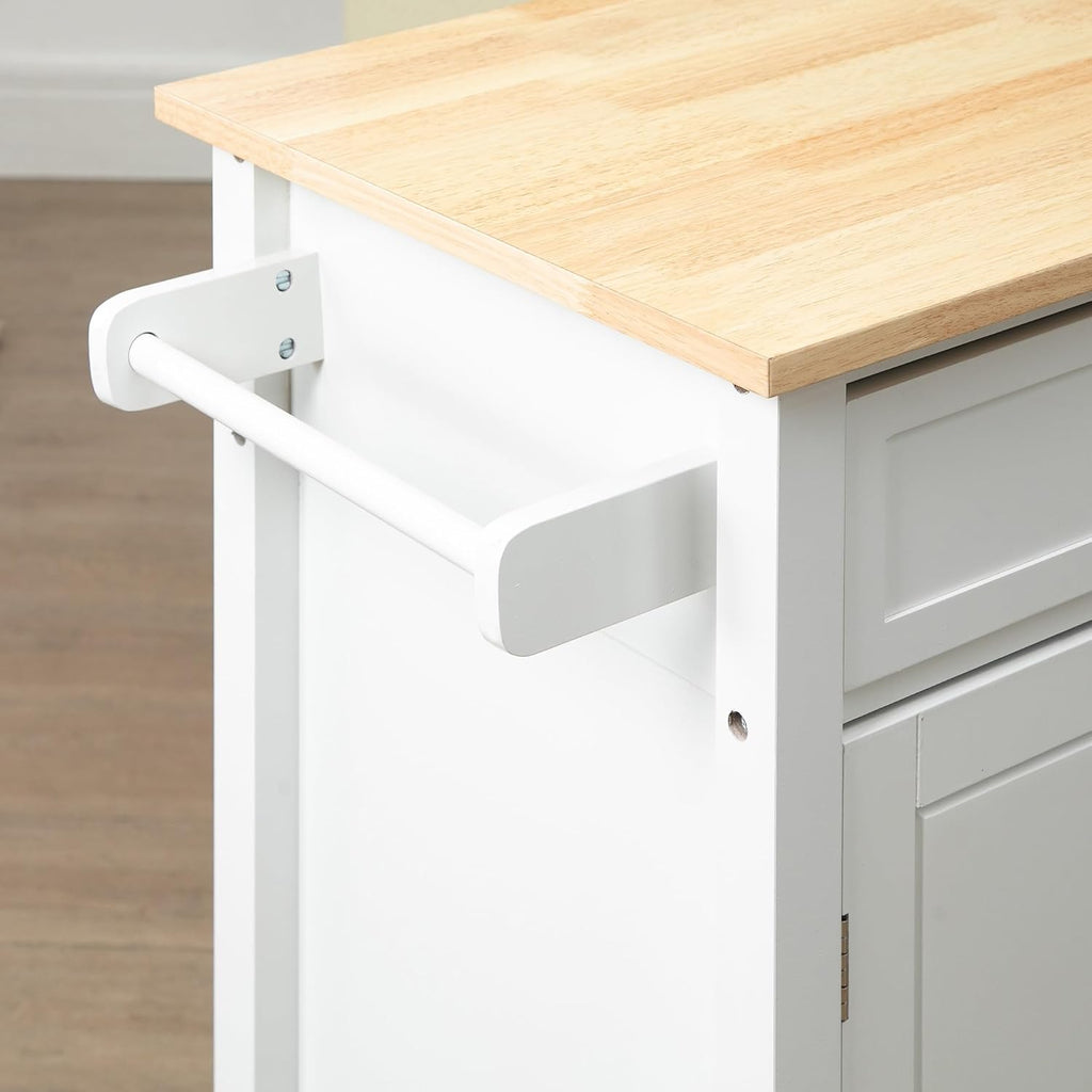 HOMCOM Kitchen Island Cart, Rolling Kitchen Island, Wood Top, White