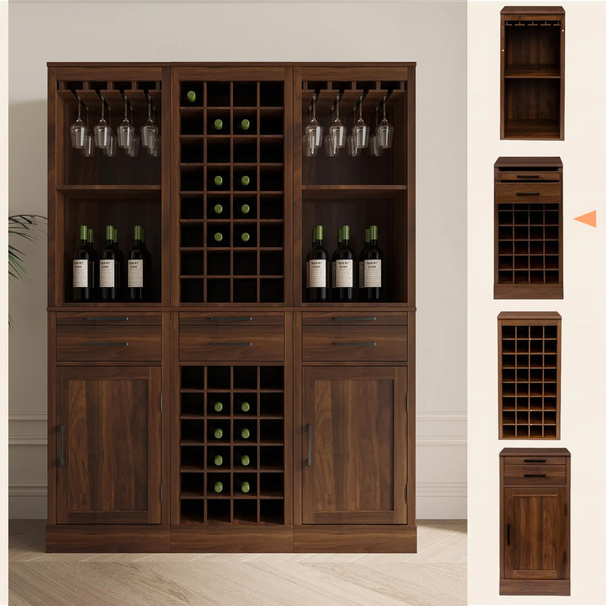 WERSMT 8-Tier Freestanding Wine Rack Wood, 32 Bottles Wine Rack Counter for Small Space, Farmhouse Stackable Modular Wine Bottle Holder Rack, White